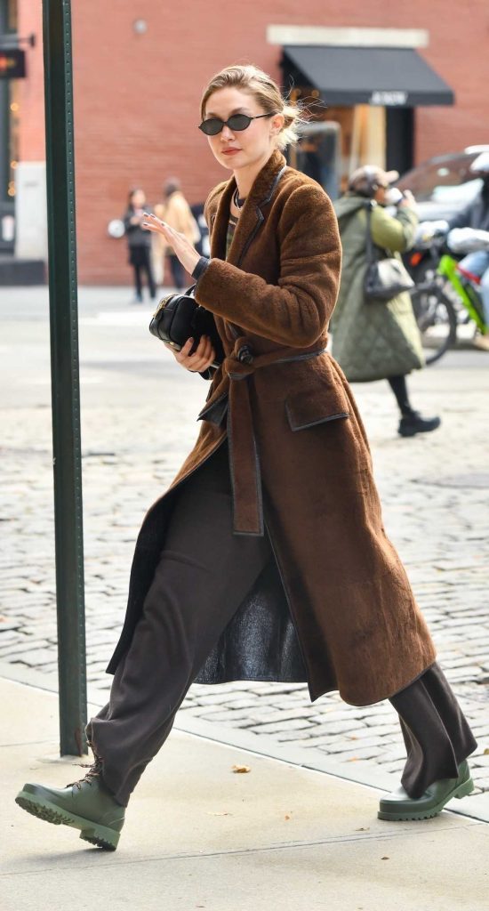 Gigi Hadid in a Tan Fur Coat