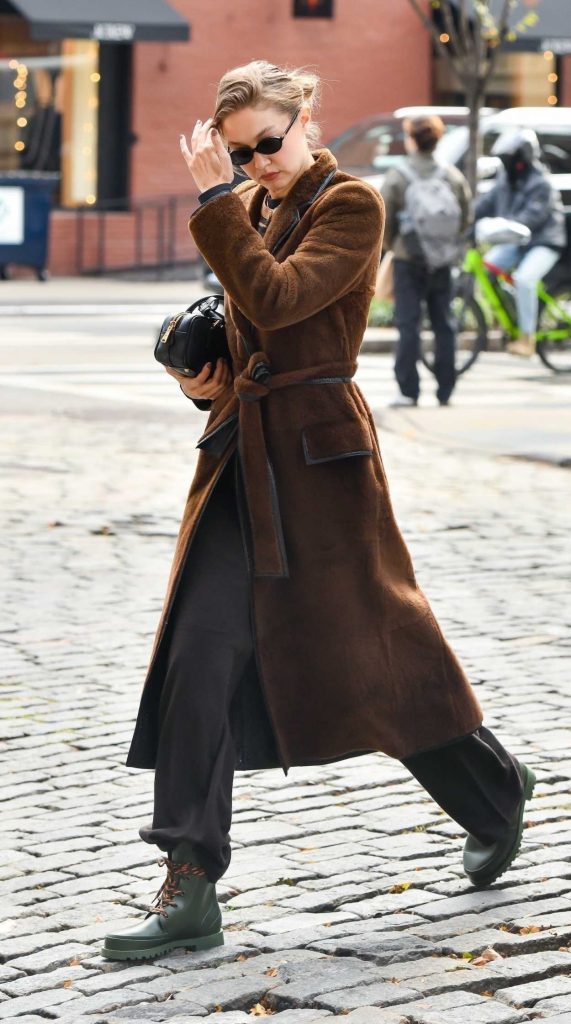 Gigi Hadid in a Tan Fur Coat