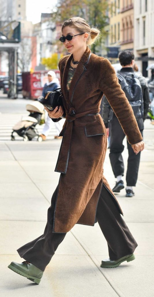 Gigi Hadid in a Tan Fur Coat