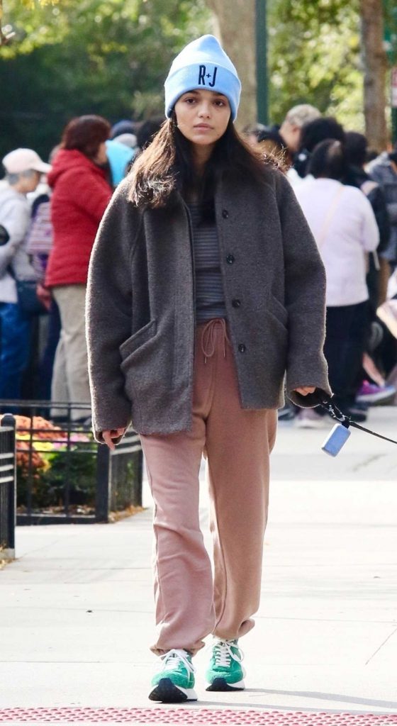 Rachel Zegler in a Baby Blue Beanie Hat