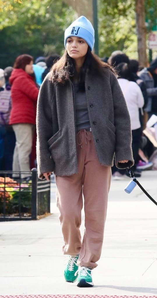Rachel Zegler in a Baby Blue Beanie Hat