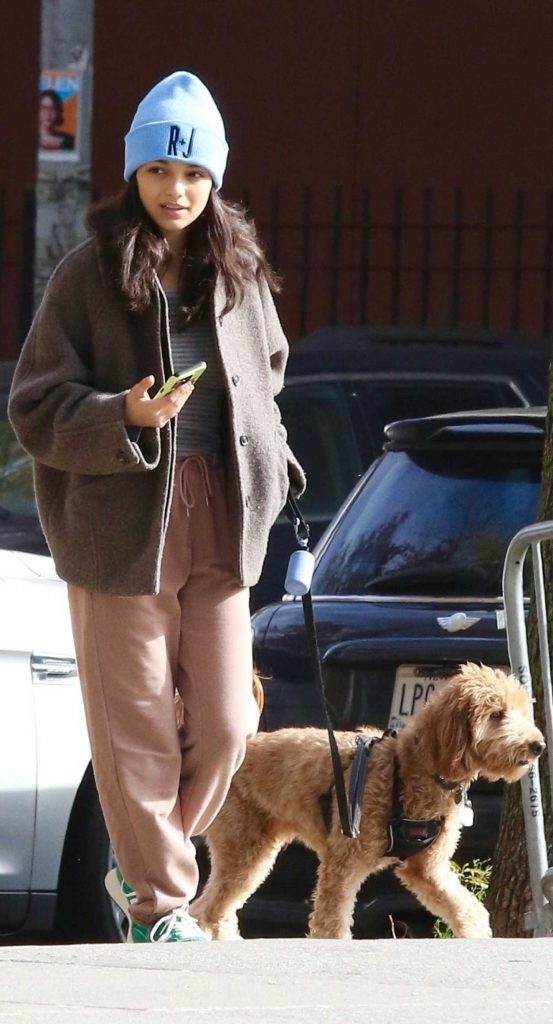 Rachel Zegler in a Baby Blue Beanie Hat