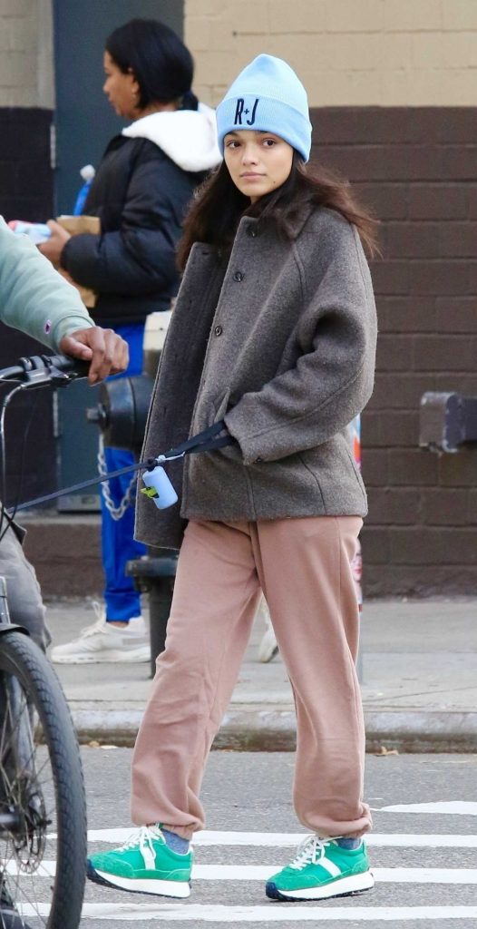 Rachel Zegler in a Baby Blue Beanie Hat