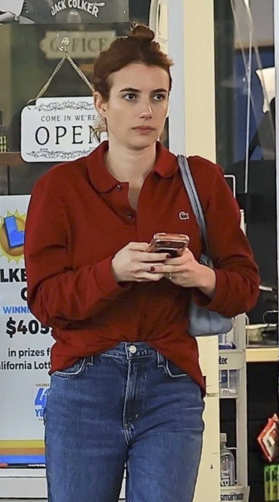 Emma Roberts in a Red Long Sleeves Polo