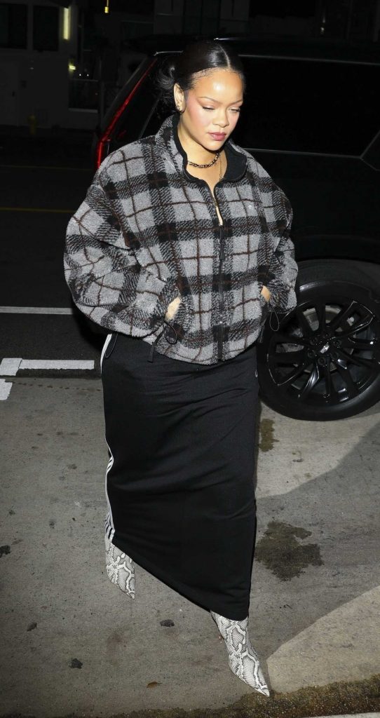 Rihanna in a Grey Plaid Jacket