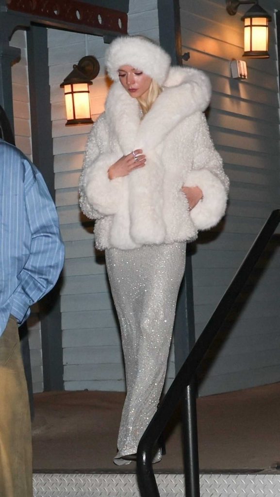 Anya Taylor-Joy in a White Fur Coat
