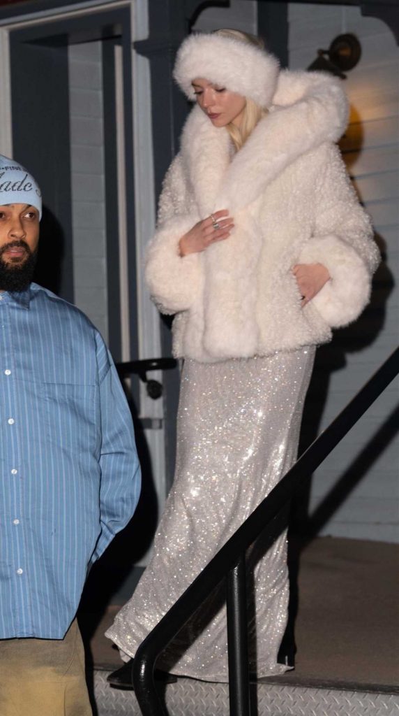 Anya Taylor-Joy in a White Fur Coat