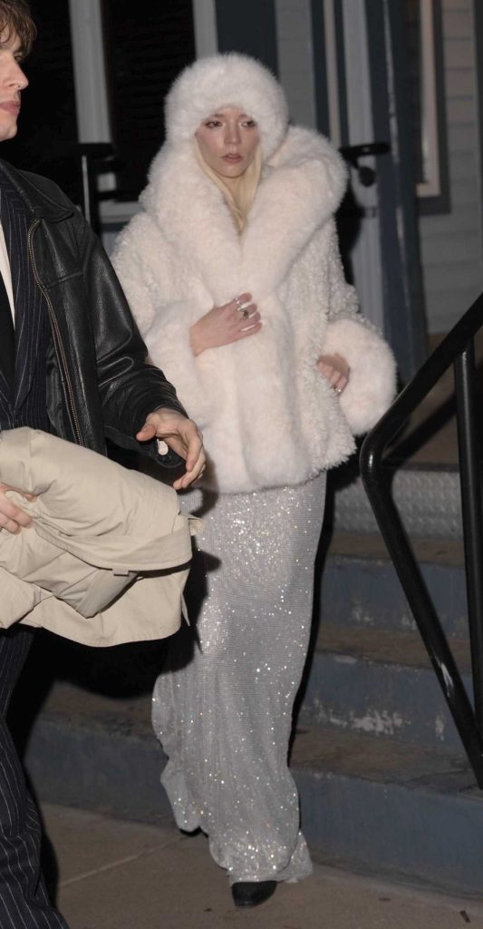 Anya Taylor-Joy in a White Fur Coat