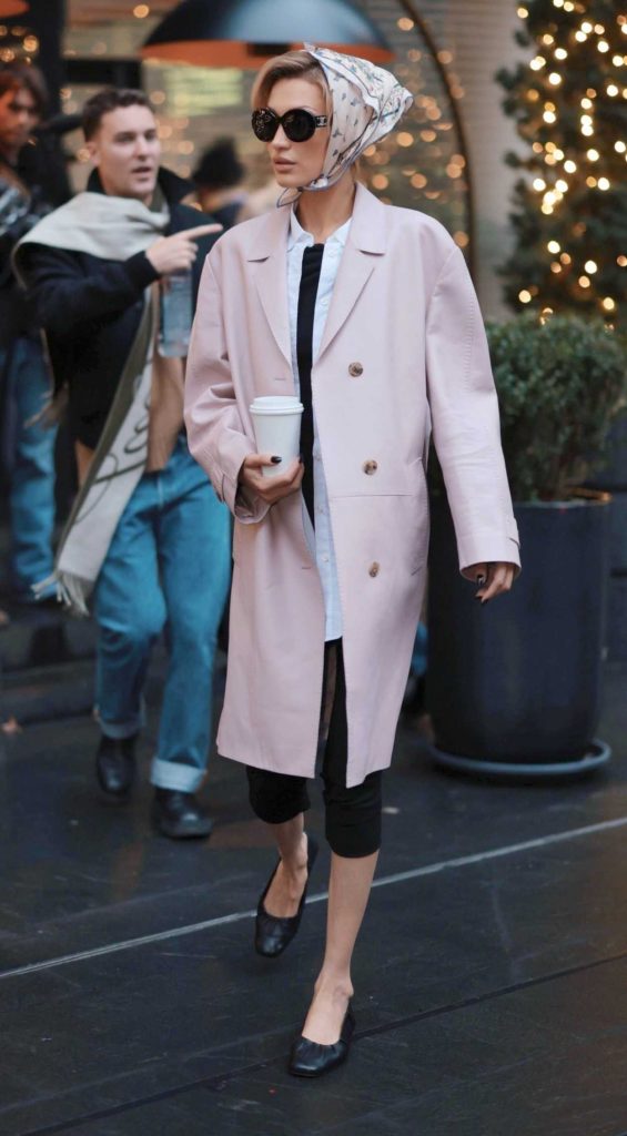 Bella Hadid in a Pink Prada Trench Coat