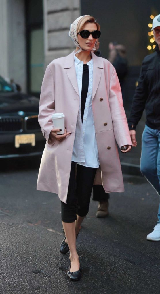 Bella Hadid in a Pink Prada Trench Coat
