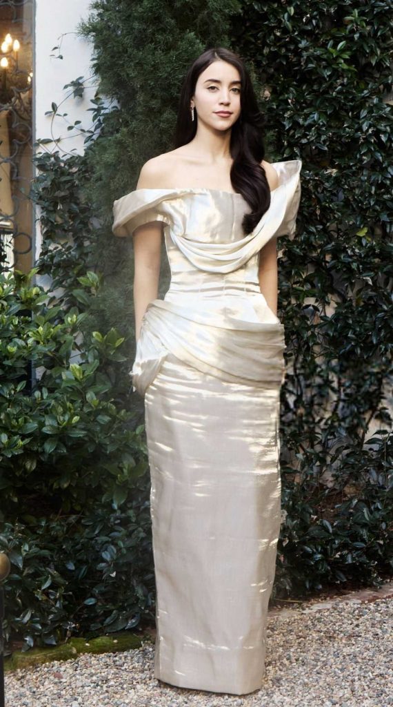 Caylee Cowan in a Beige Dress