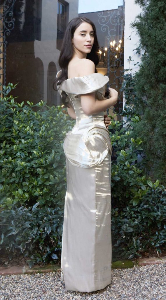 Caylee Cowan in a Beige Dress