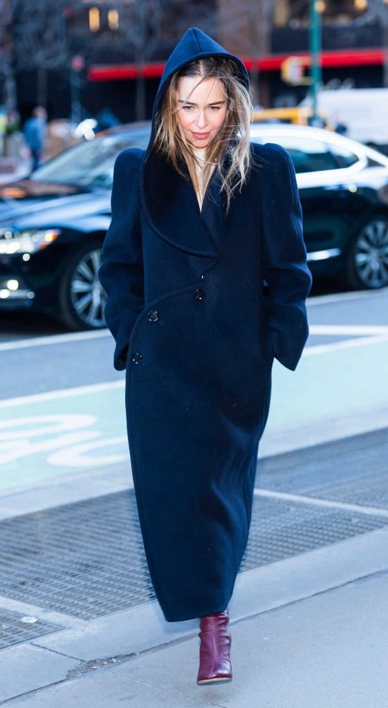 Emilia Clarke in a Navy Coat