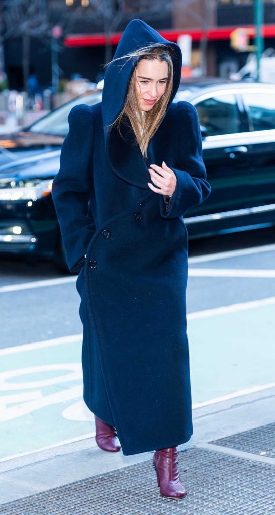 Emilia Clarke in a Navy Coat