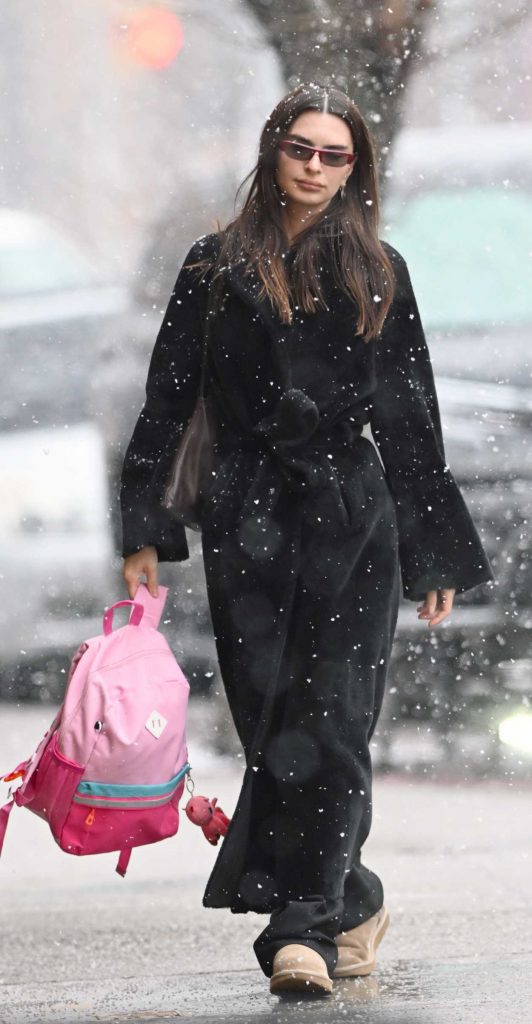 Emily Ratajkowski in a Black Coat
