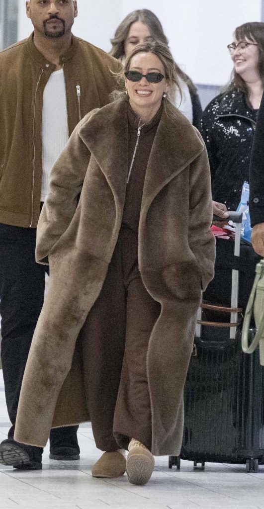 Hilary Duff in a Tan Fur Coat