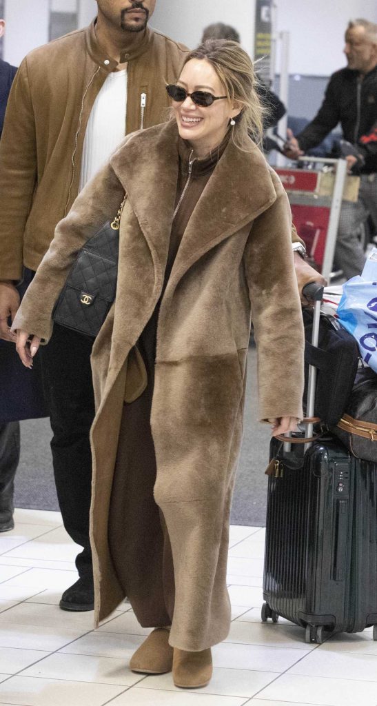 Hilary Duff in a Tan Fur Coat