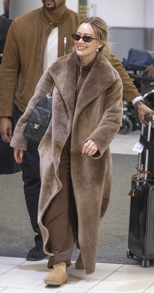 Hilary Duff in a Tan Fur Coat