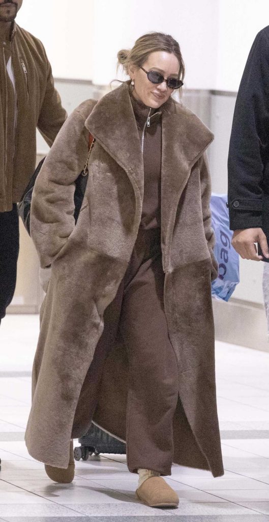 Hilary Duff in a Tan Fur Coat