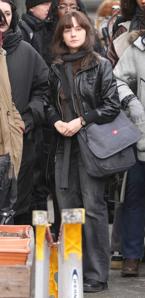 Cailee Spaeny in a Black Leather Jacket