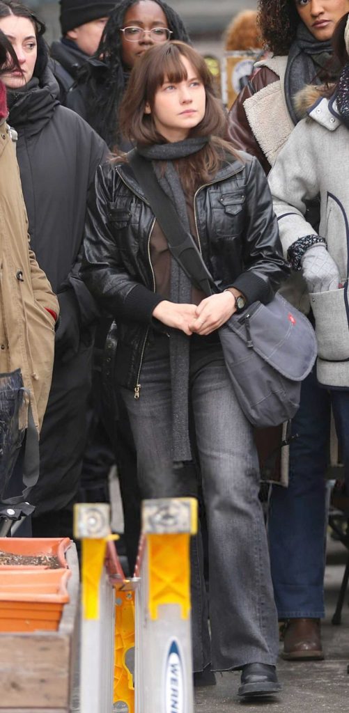 Cailee Spaeny in a Black Leather Jacket