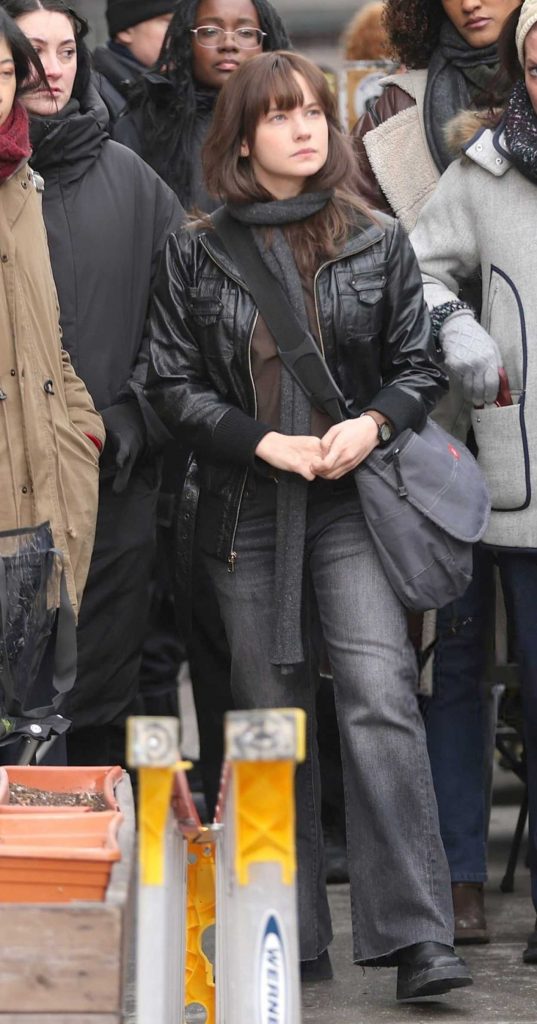 Cailee Spaeny in a Black Leather Jacket