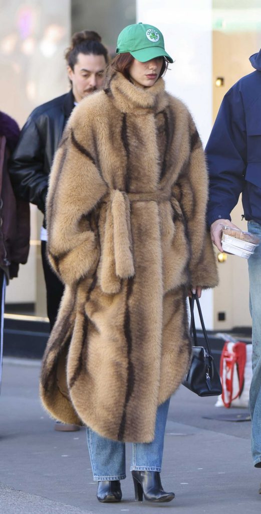 Dua Lipa in a Beige Fur Coat