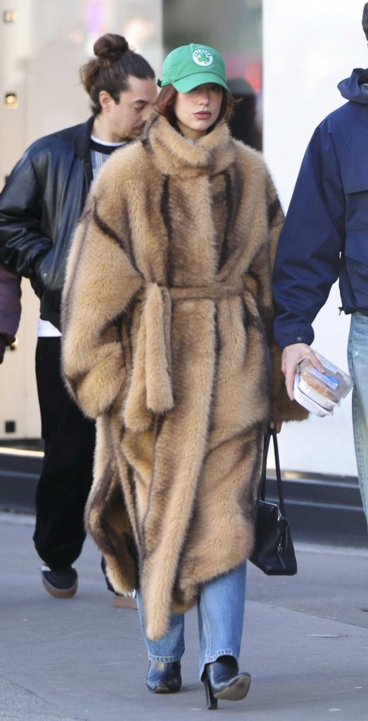 Dua Lipa in a Beige Fur Coat