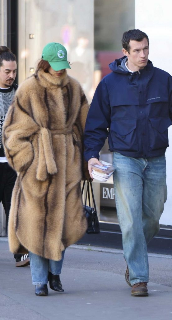 Dua Lipa in a Beige Fur Coat