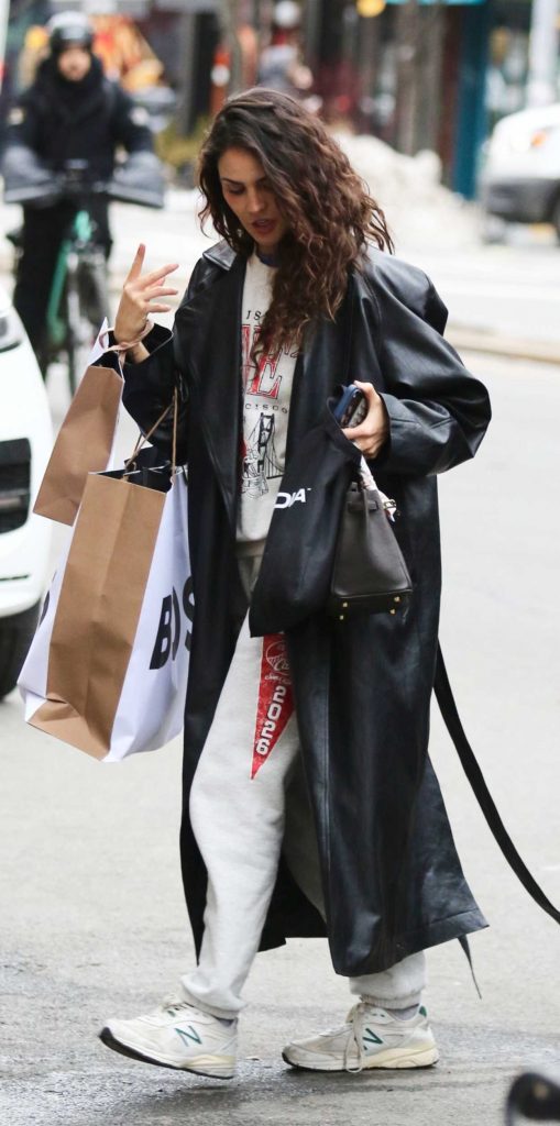 Eiza Gonzalez in a Black Leather Coat