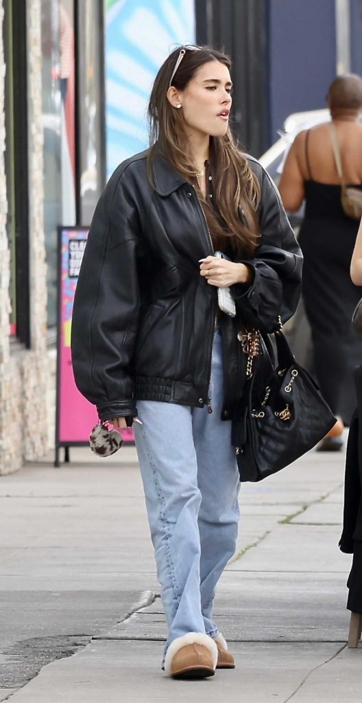 Madison Beer in a Black Leather Jacket