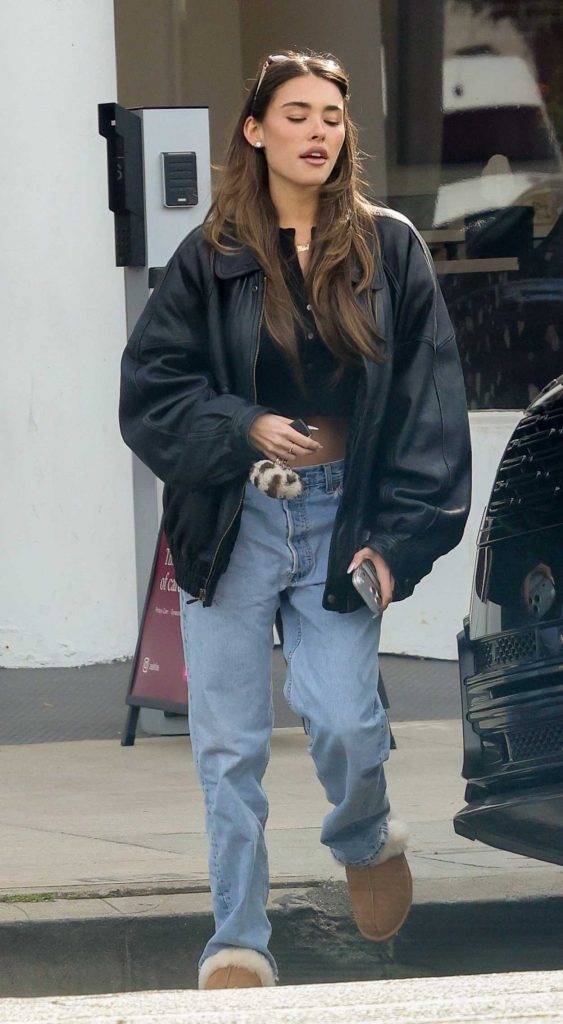 Madison Beer in a Black Leather Jacket