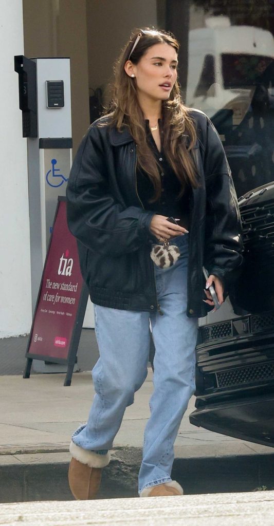 Madison Beer in a Black Leather Jacket