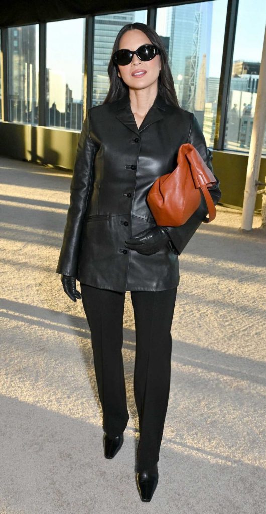 Olivia Munn in a Black Leather Blazer
