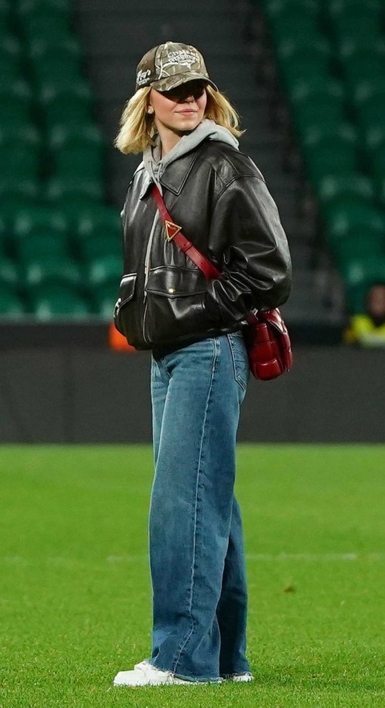 Sydney Sweeney in a Black Leather Jacket