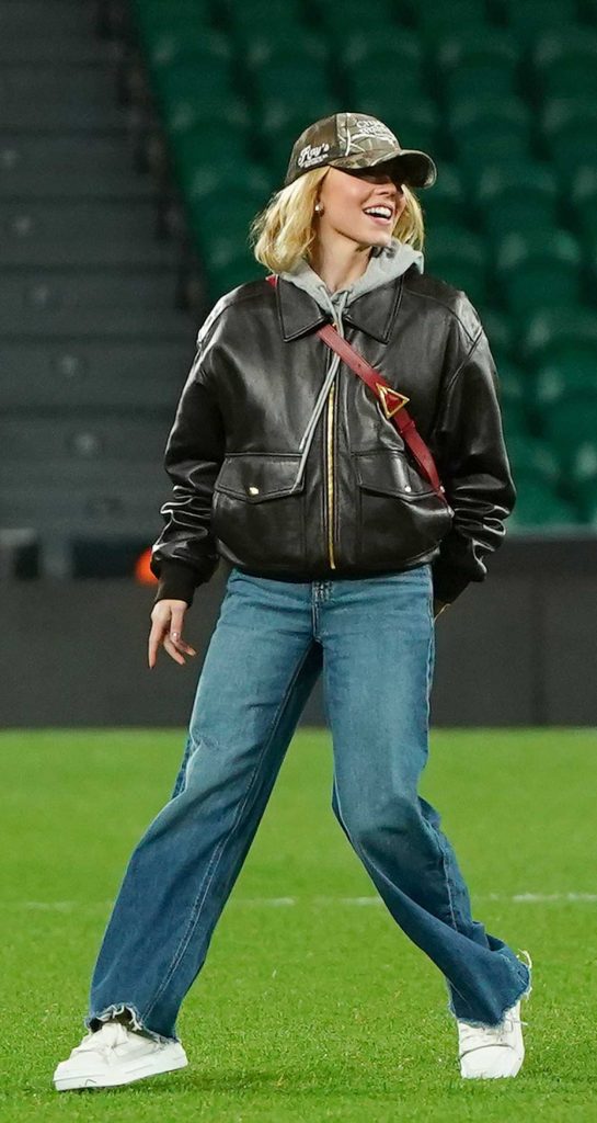 Sydney Sweeney in a Black Leather Jacket