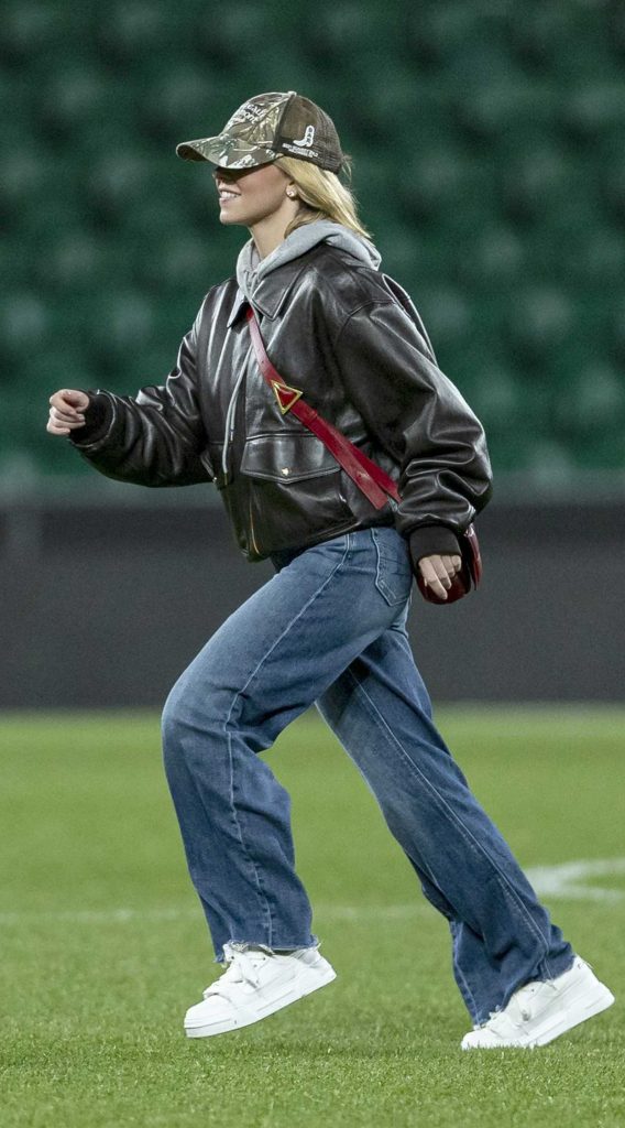 Sydney Sweeney in a Black Leather Jacket