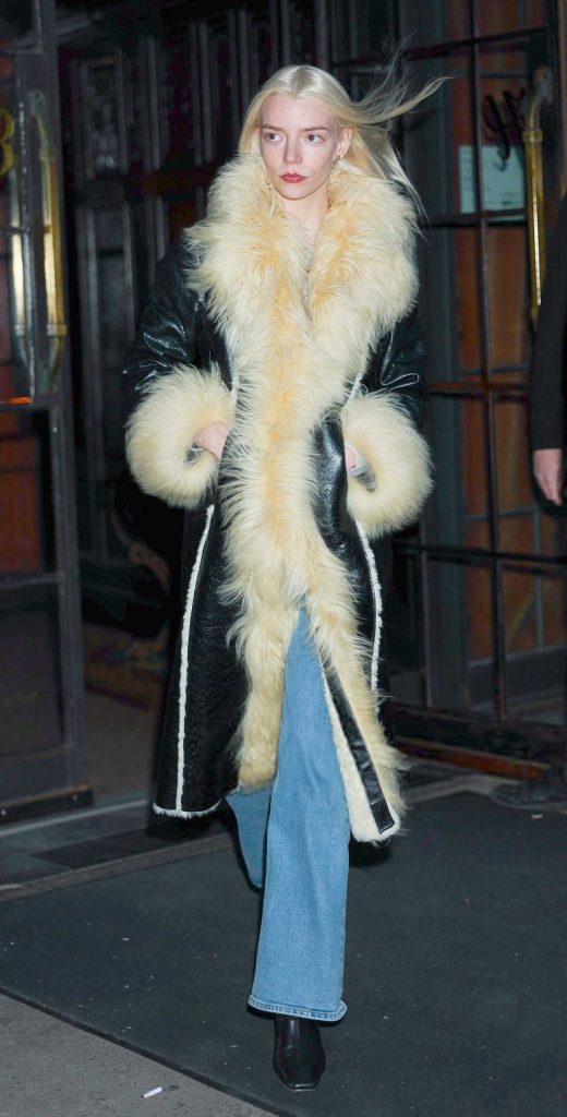 Anya Taylor-Joy in a Black Leather Coat