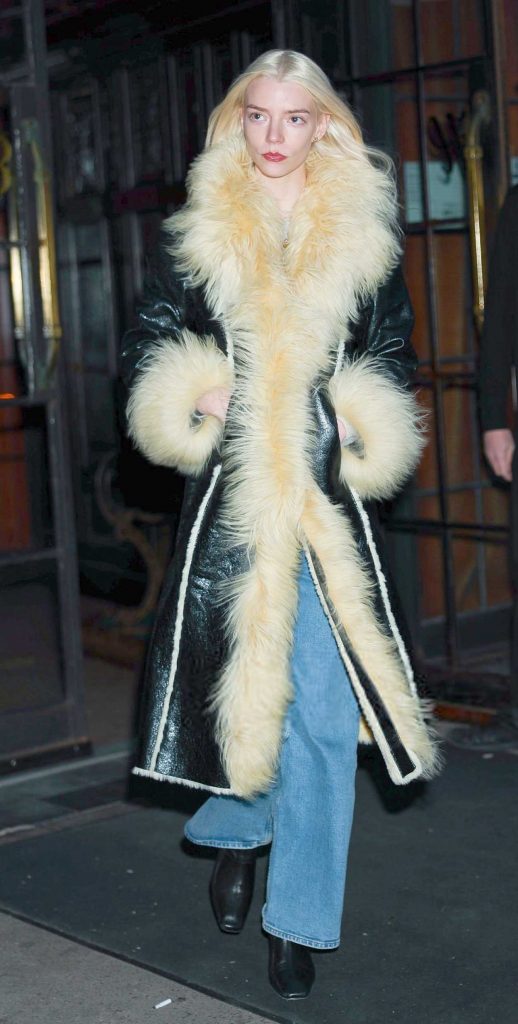 Anya Taylor-Joy in a Black Leather Coat