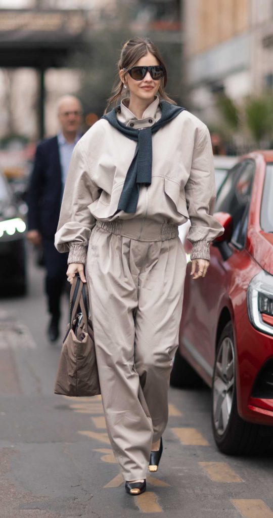 Barbara Palvin in a Beige Ensemble