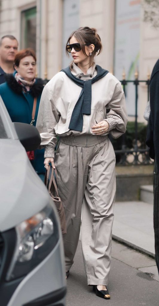 Barbara Palvin in a Beige Ensemble