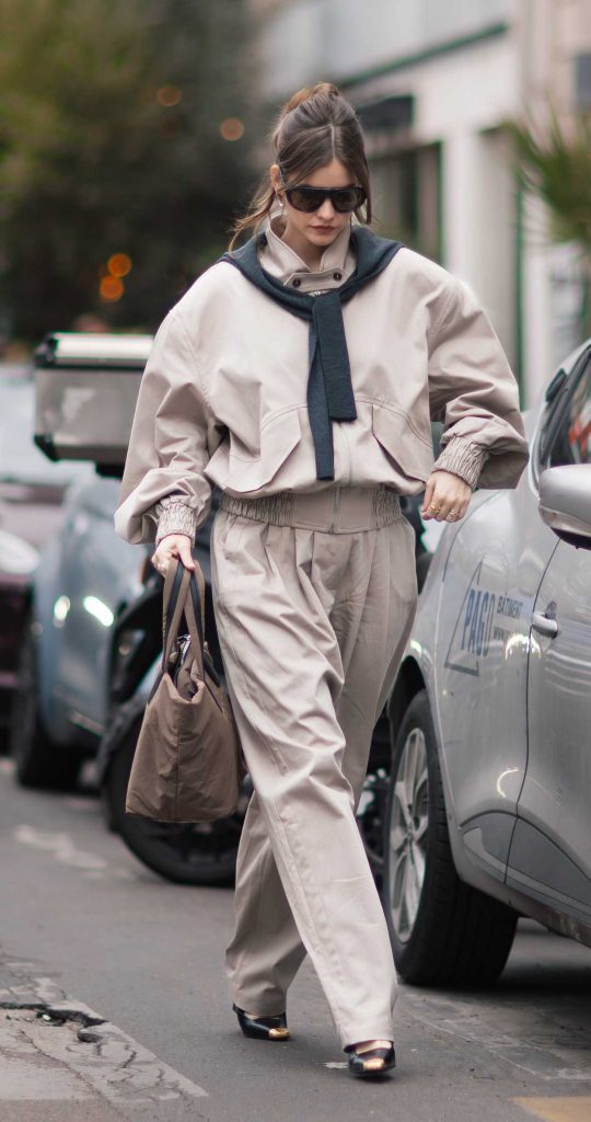 Barbara Palvin in a Beige Ensemble