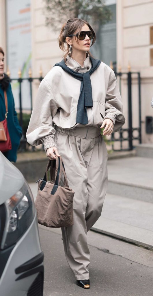 Barbara Palvin in a Beige Ensemble
