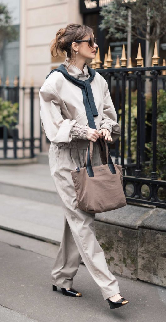 Barbara Palvin in a Beige Ensemble