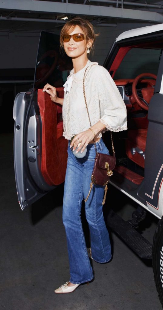 Bella Hadid in a Beige Blouse