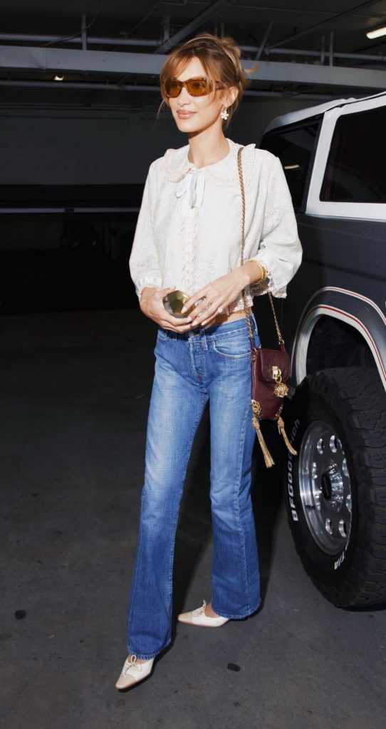 Bella Hadid in a Beige Blouse