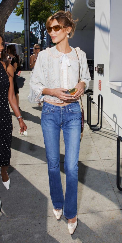 Bella Hadid in a Beige Blouse