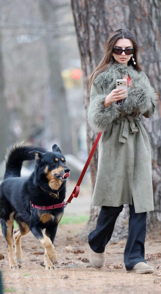 Emily Ratajkowski in a Grey Coat