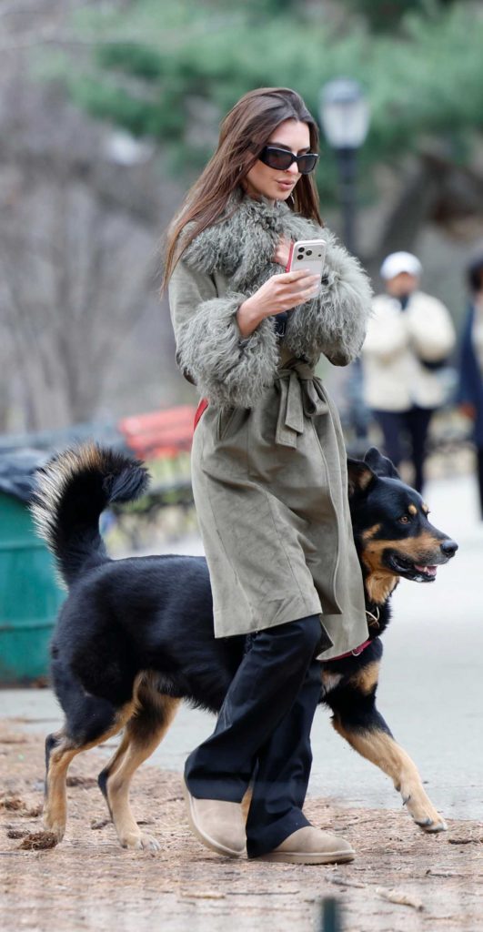 Emily Ratajkowski in a Grey Coat