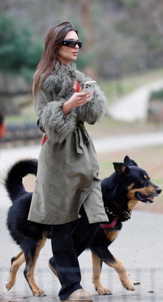 Emily Ratajkowski in a Grey Coat